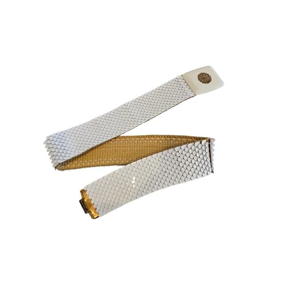 Vtg 1960s Woman\'s Fish Scale Mermaid Elastic Stretch Belt White and Cream Buckle main image 5